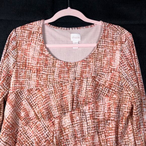 Chicos Womens Blouse Orange Asymmetric Lined Ruffle Layer 3/4 Sleeve 2 (L) - Picture 2 of 12